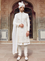 Newest off white raw silk sherwani for wedding