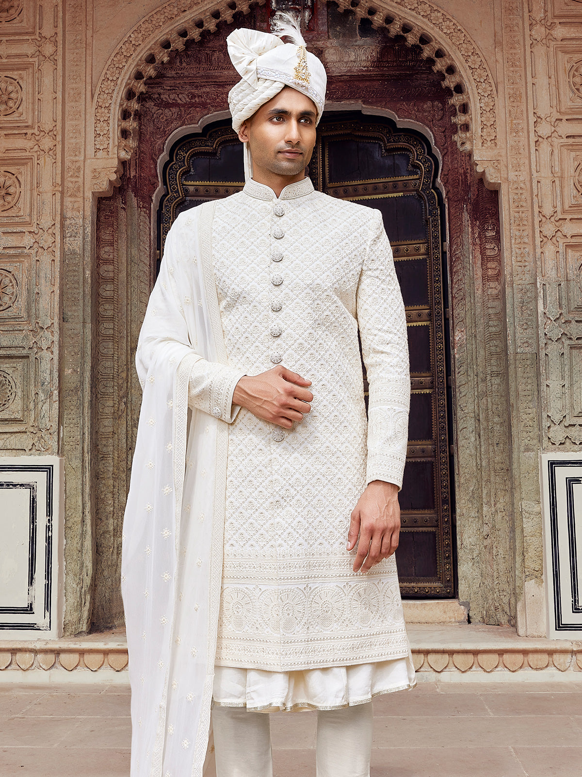 Newest off white raw silk sherwani for wedding
