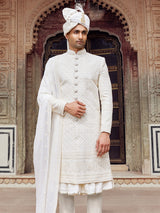 Newest off white raw silk sherwani for wedding