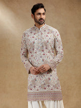 Off white georgette kurta salwar set for men