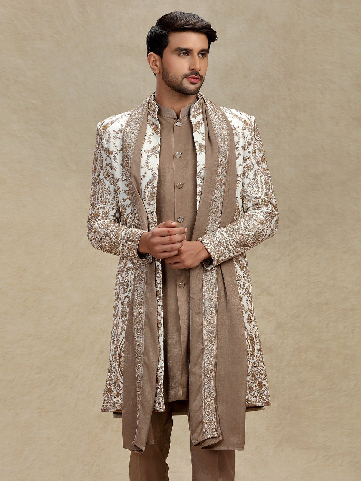 Off white indo western with dupatta and embroidery