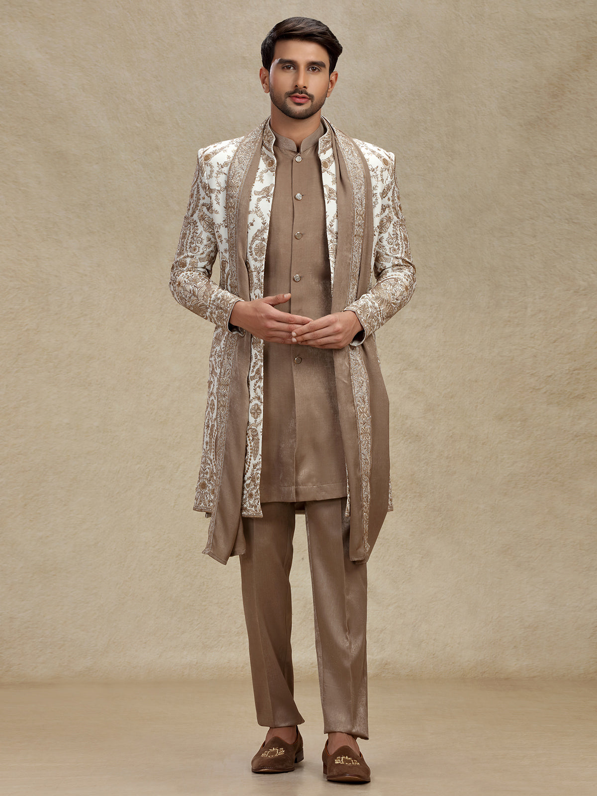 Off white indo western with dupatta and embroidery