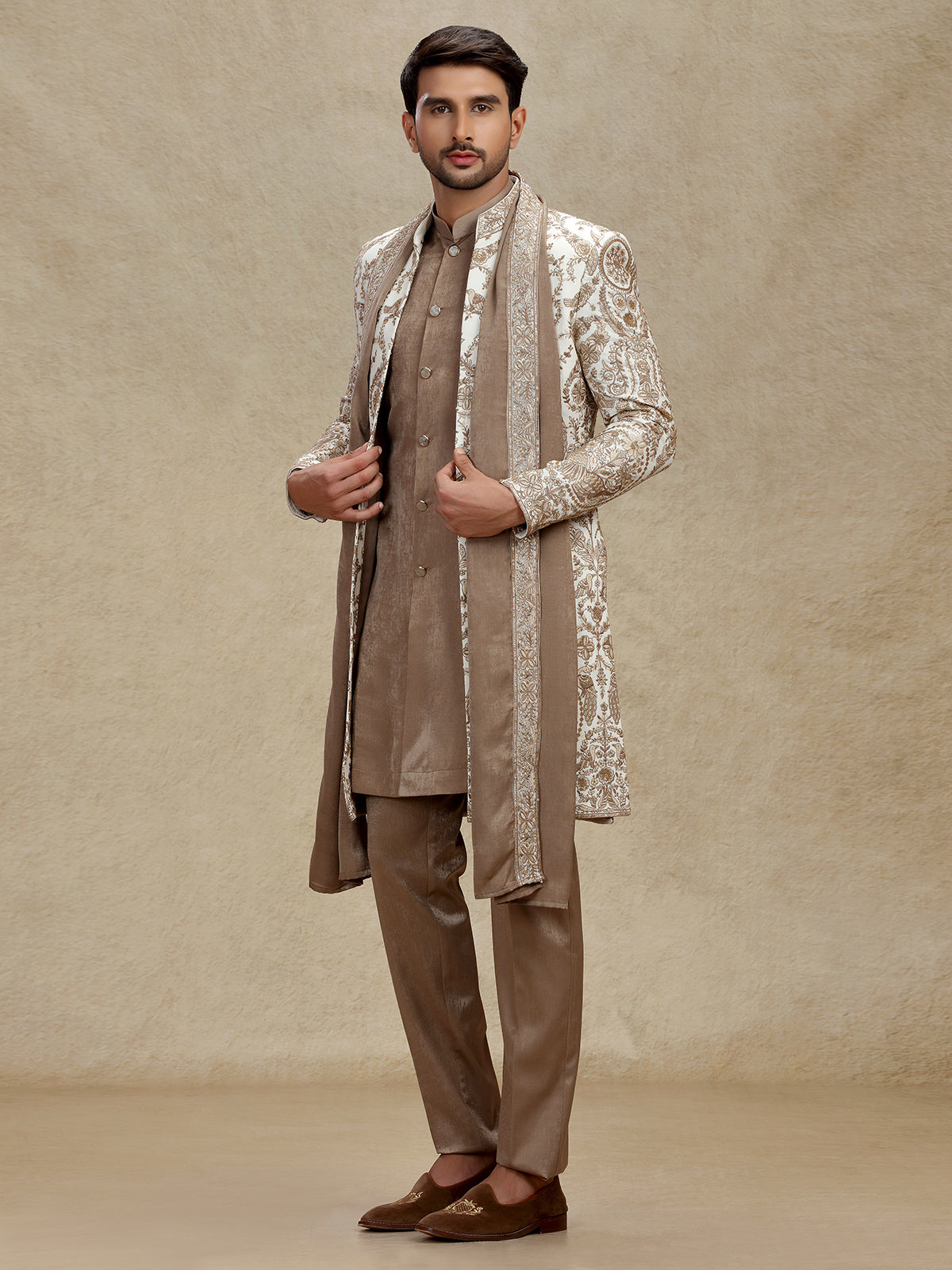 Off white indo western with dupatta and embroidery
