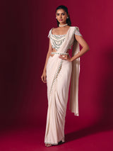 Off white lycra saree with stone and pearl detailing