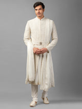 Off-white peshwai style groom sherwani