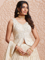 Off white tissue lehenga with ready made blouse