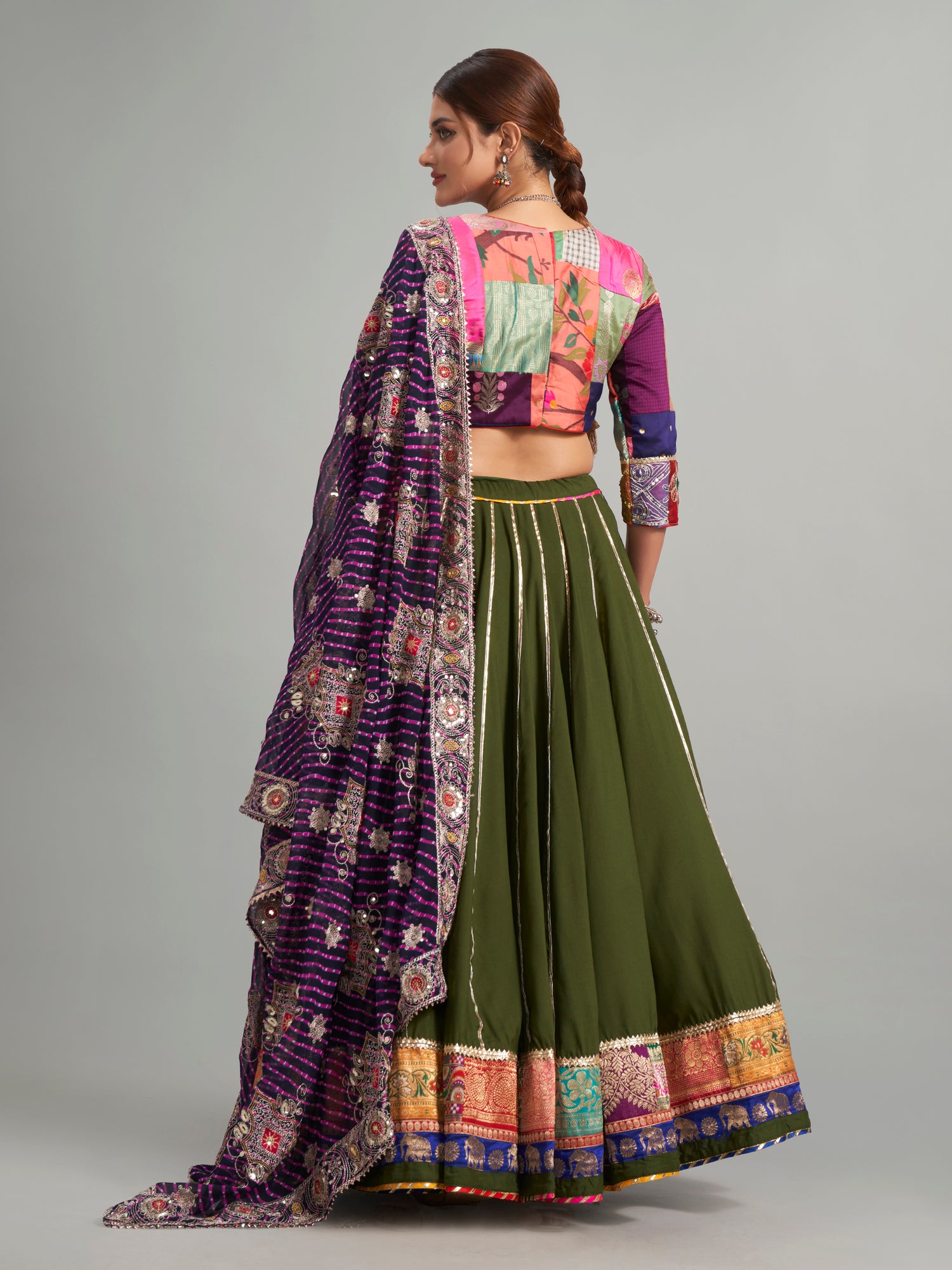 Olive cotton silk chaniya choli for navratri