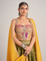 Olive silk navratri chaniya choli with dupatta