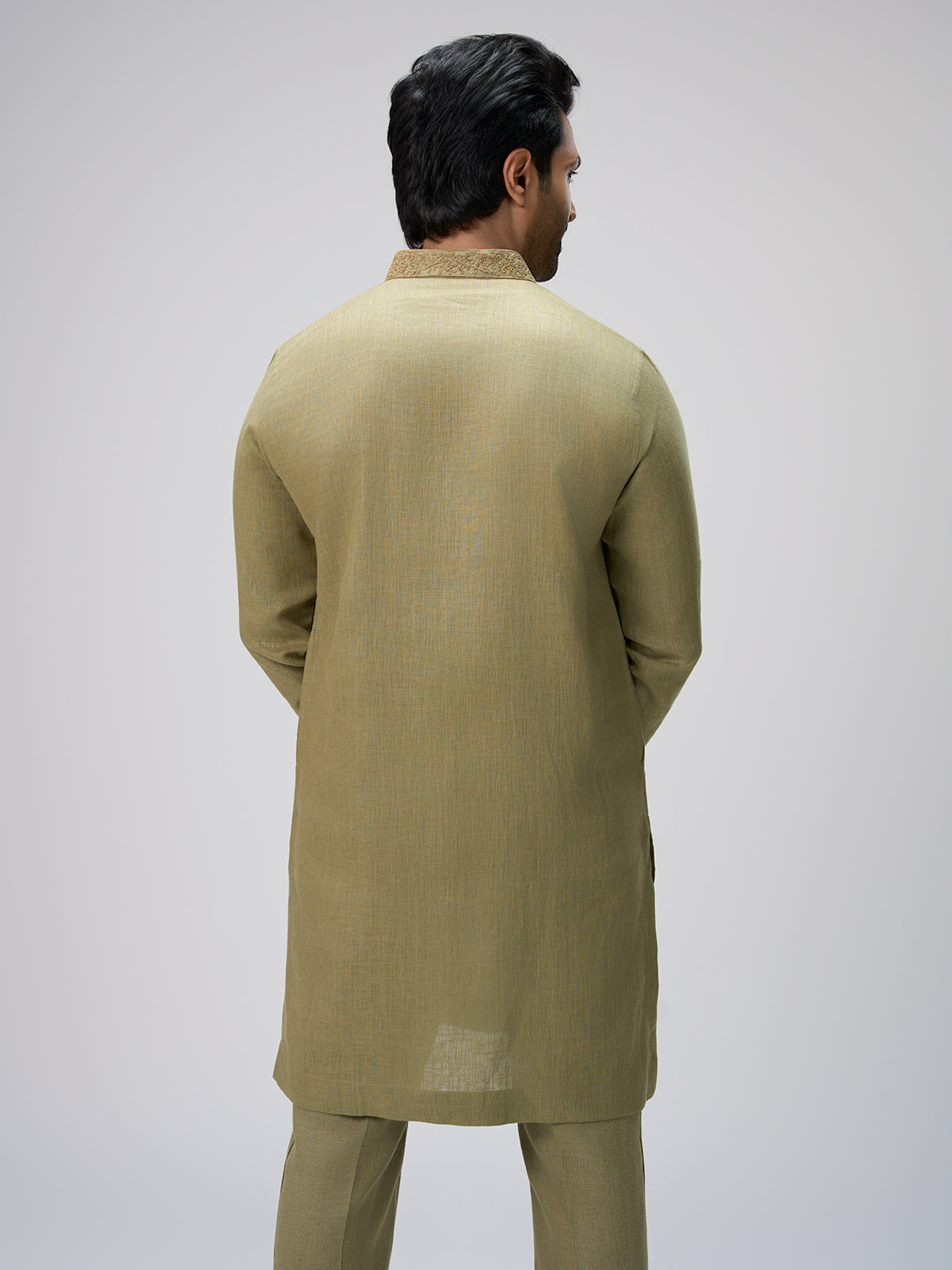 Olive thread artistry kurta pajama men