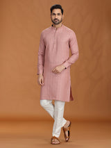 Onion pink checks linen kurta set for festive