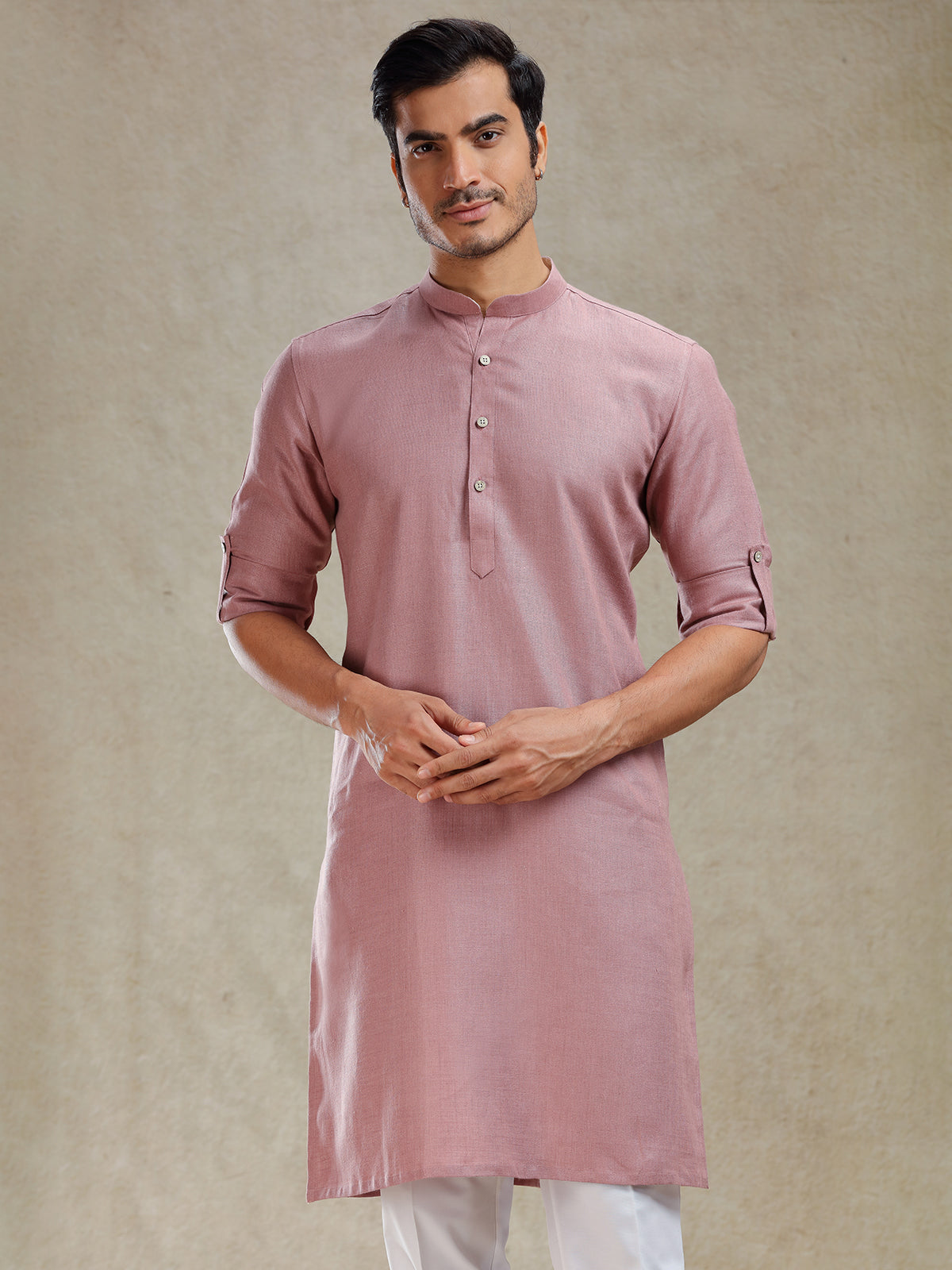 Onion pink linen kurta suit for festive