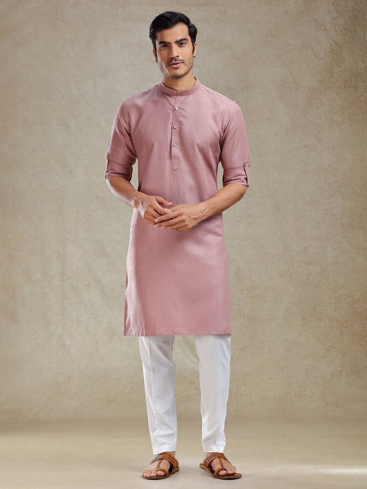Onion pink linen kurta suit for festive