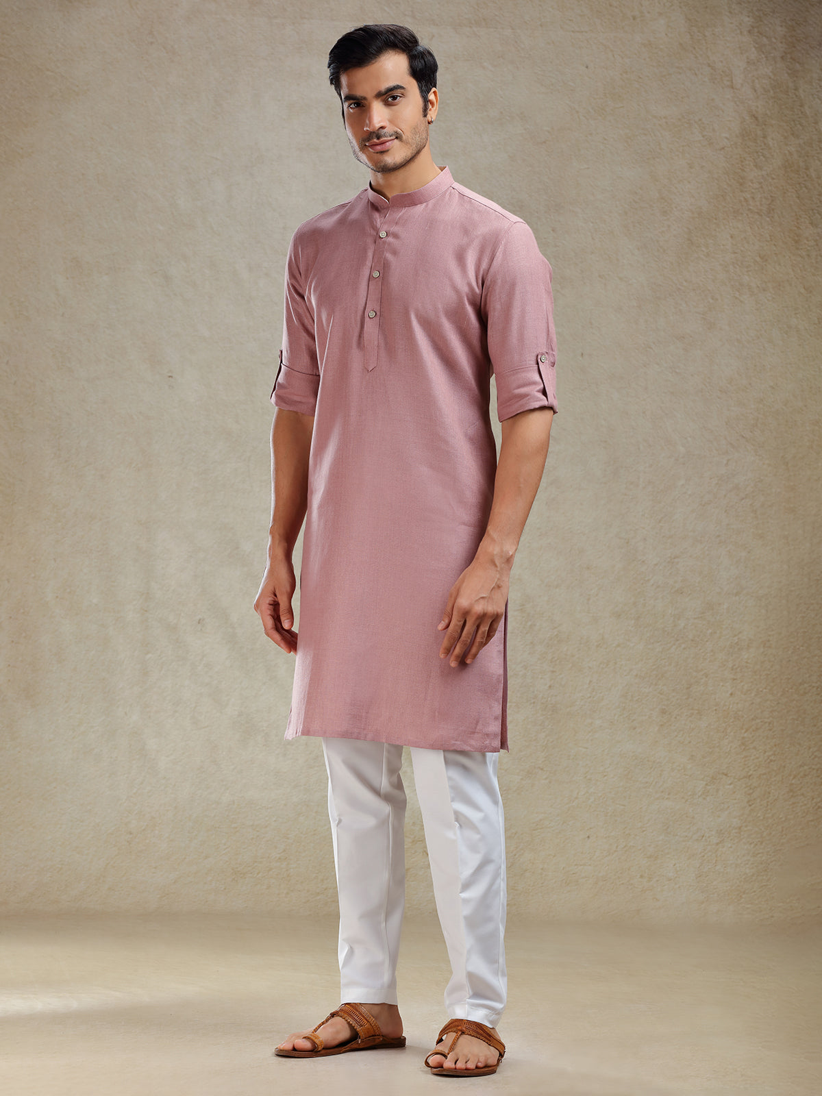 Onion pink linen kurta suit for festive