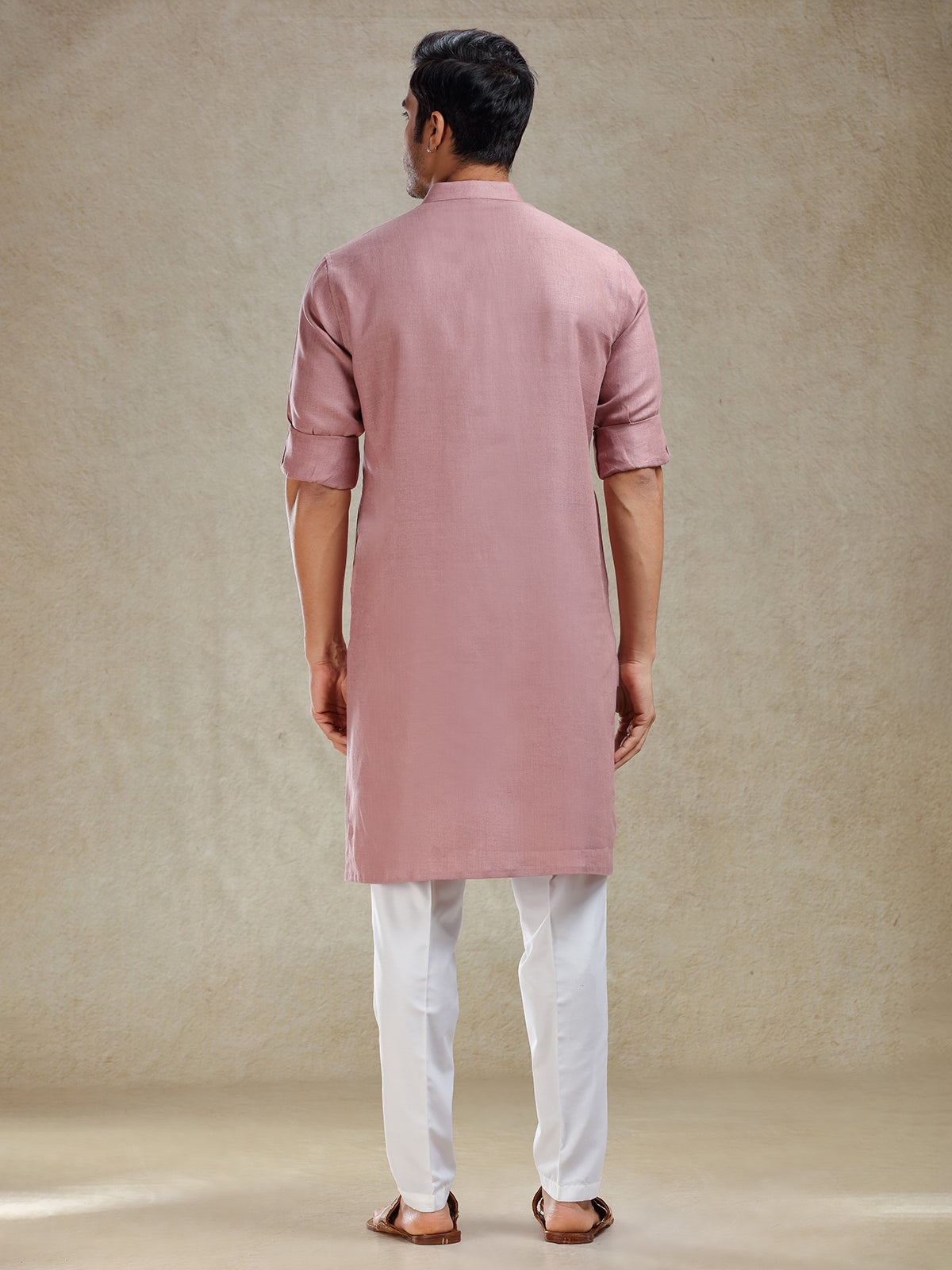 Onion pink linen kurta suit for festive
