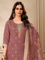Onion pink organza salwar suit with zari work