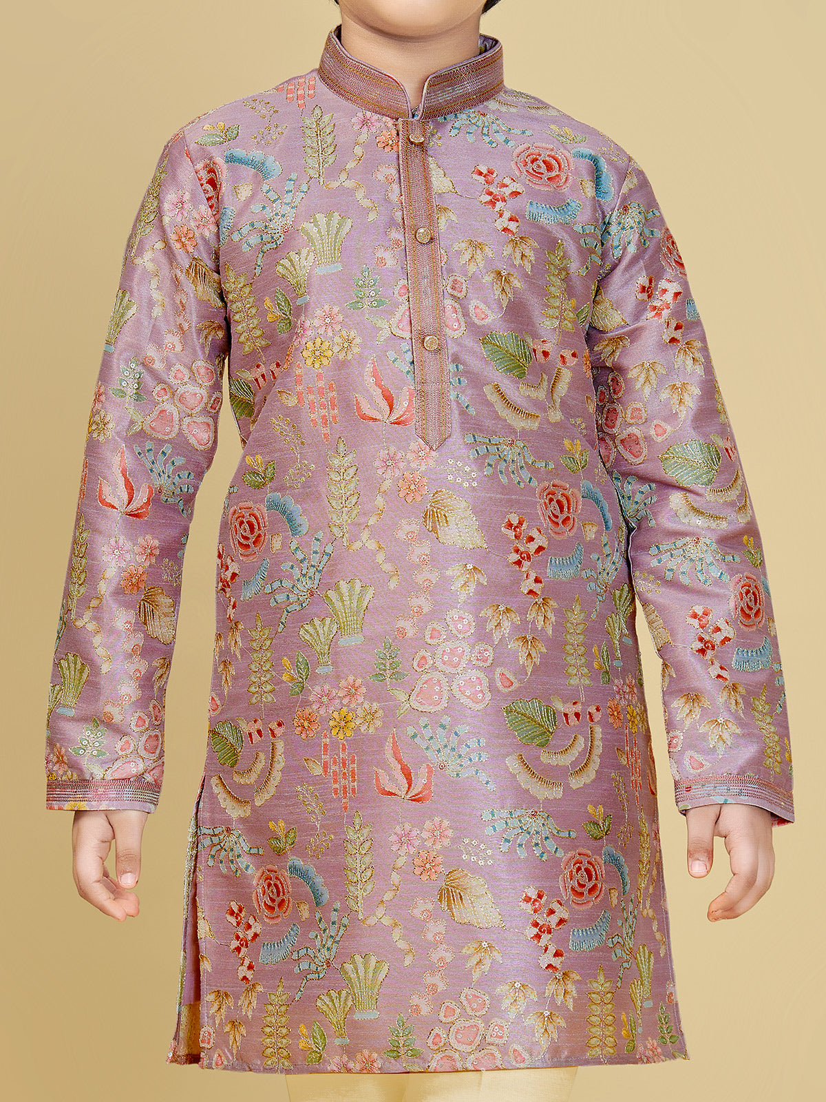 Onion pink silk kurta suit with resham work