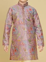 Onion pink silk kurta suit with resham work