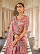 Onion pink wedding wear silk saree for women