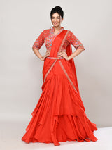 Orange chiffon heavy work designer lehenga choli
