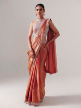 Orange chiffon silk ready to wear saree