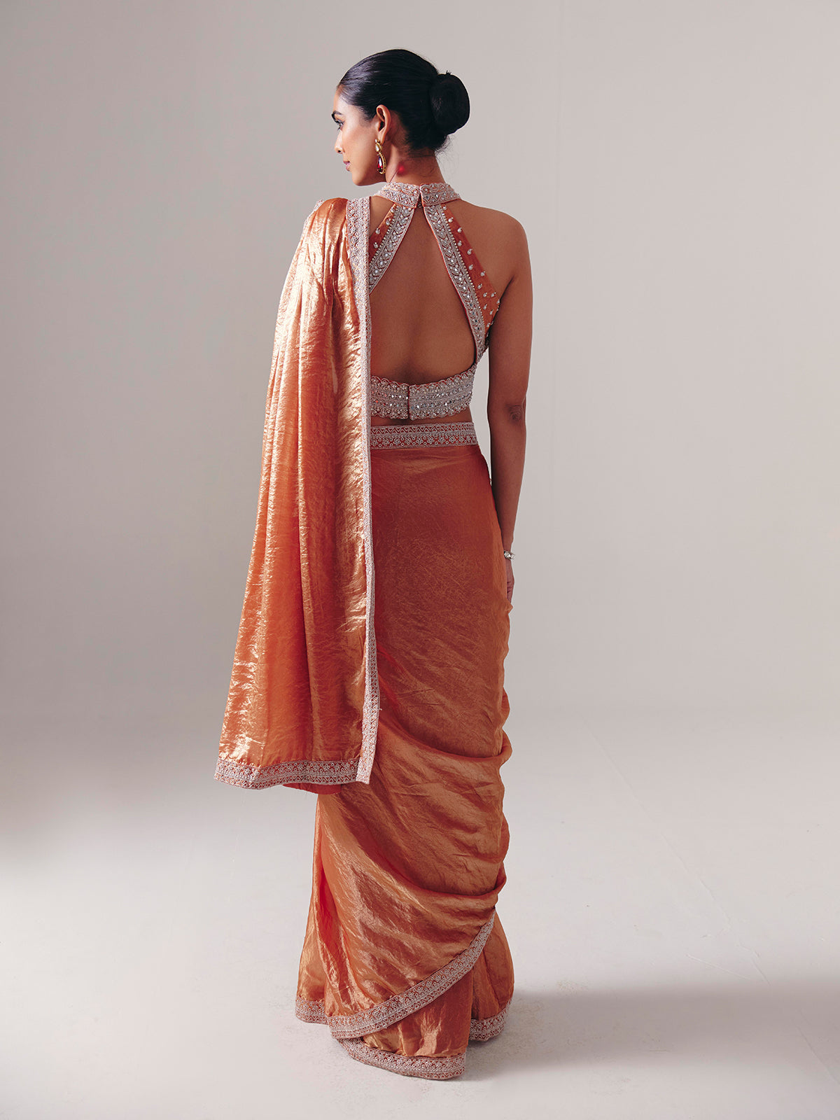 Orange chiffon silk ready to wear saree
