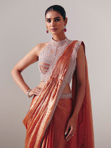 Orange chiffon silk ready to wear saree