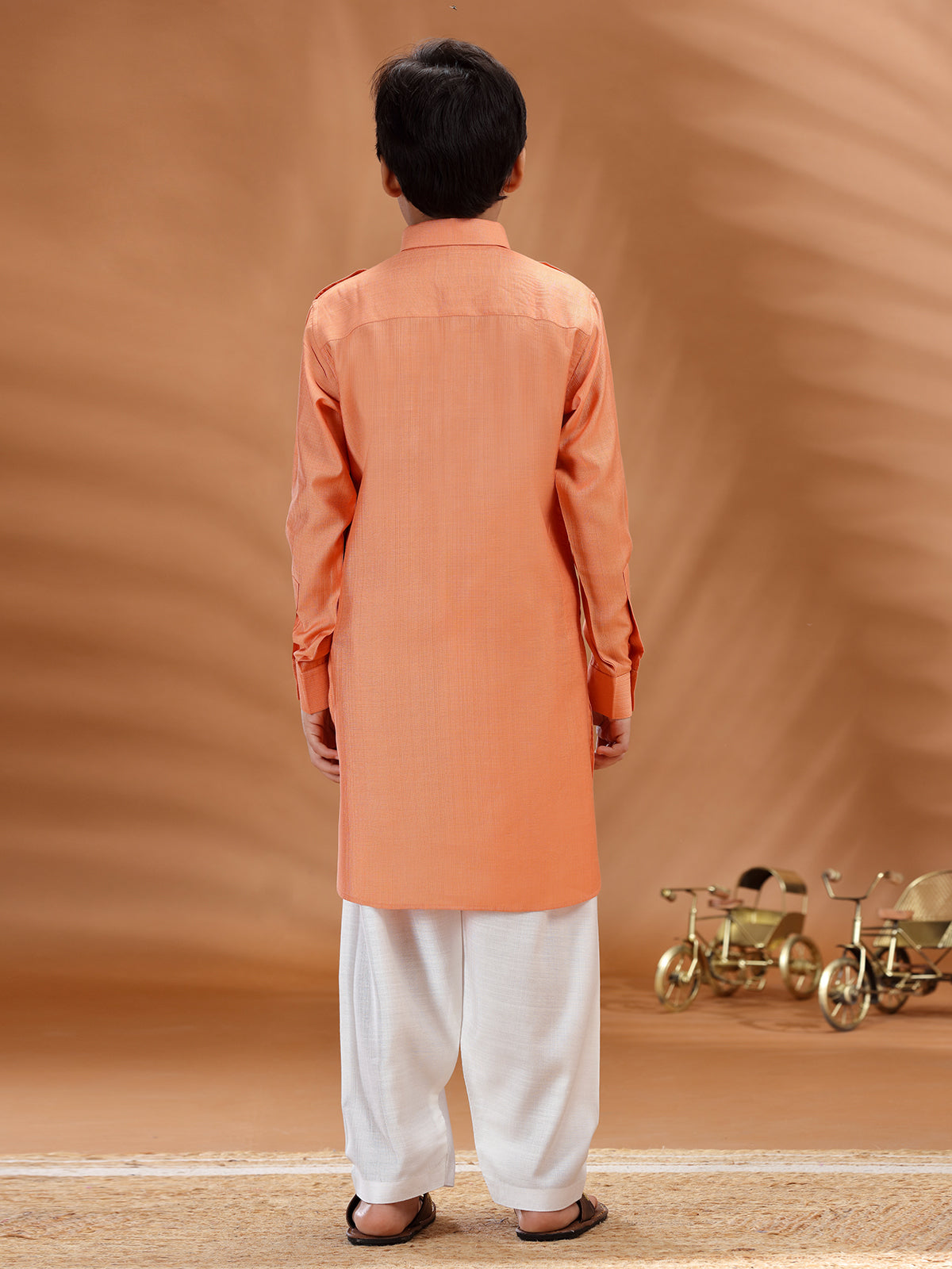 Peach cotton festive wear pathani set