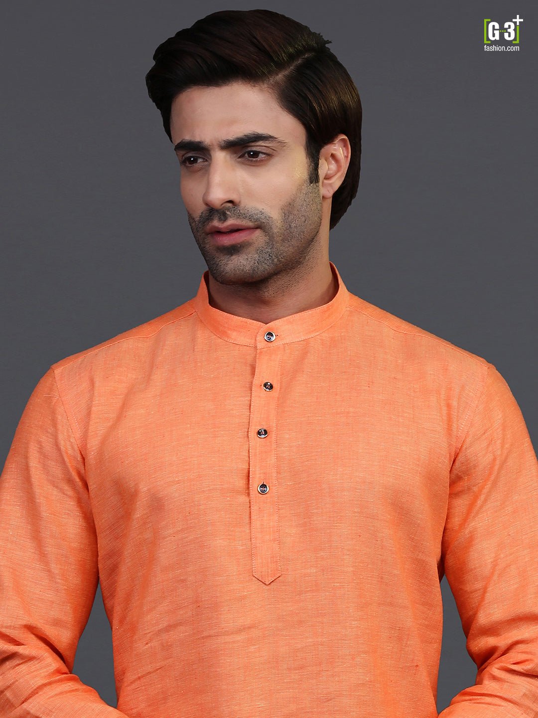 orange linen festive wear kurta suit