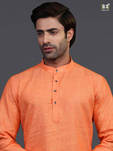 orange linen festive wear kurta suit