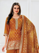Orange printed organza palazzo suit