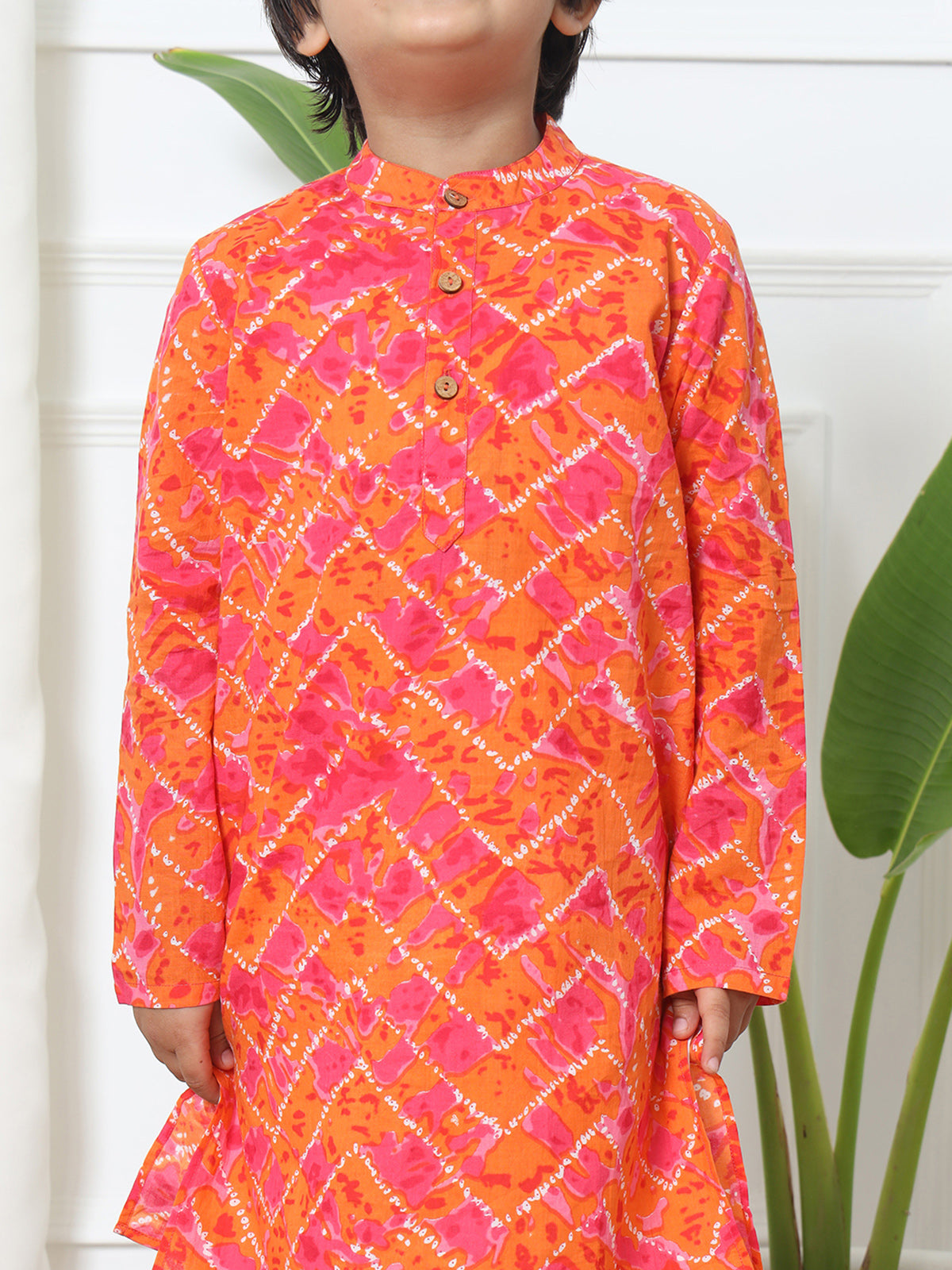 Orange shaded printed cotton kurta suit