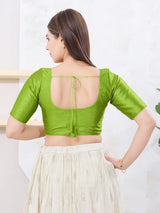 Parrot green dupion silk front open blouse
