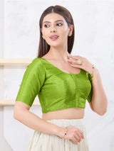 Parrot green dupion silk front open blouse