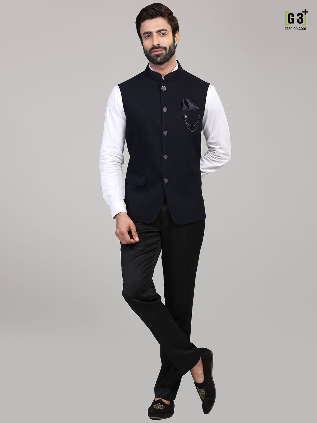 Party wear solid navy knitted waistcoat