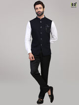 Party wear solid navy knitted waistcoat