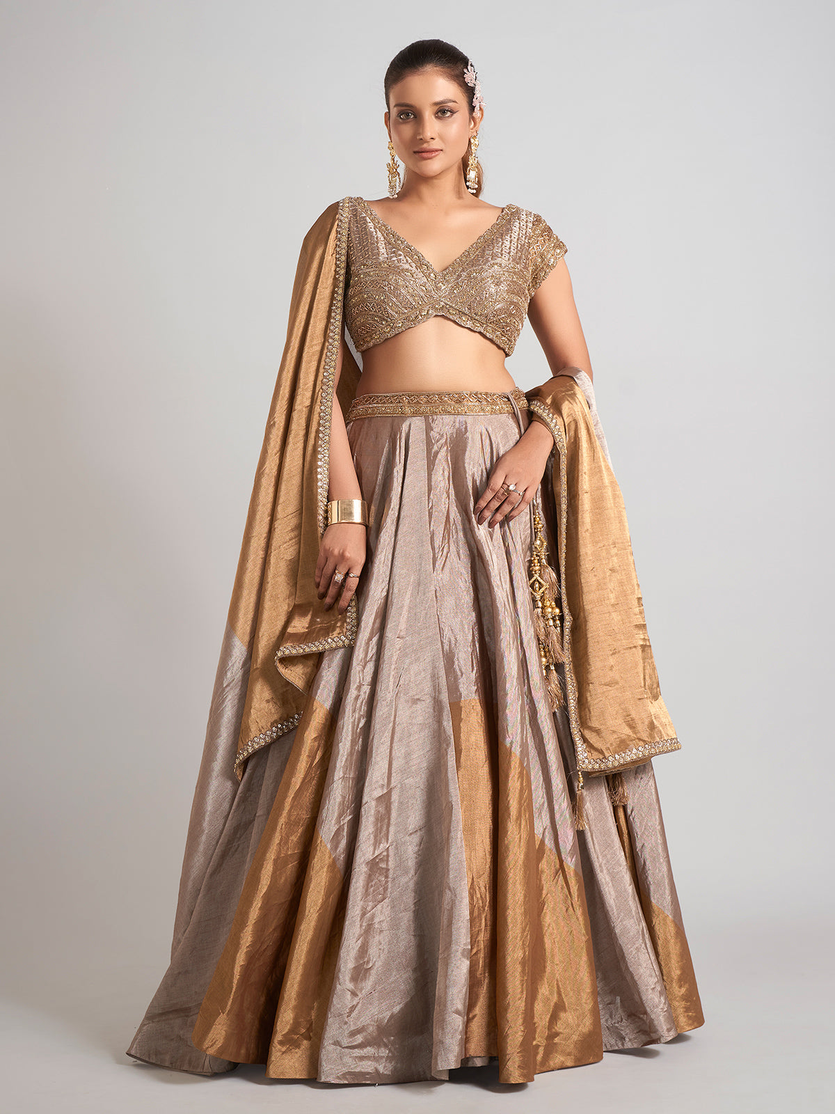Pastel beige silk lehenga choli with elegant dupatta