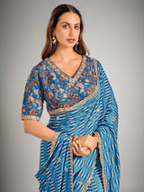 Pastel blue printed crepe silk saree