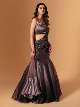 Pastel brown organza designer lehenga choli