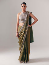 Pastel olive chiffon silk ready to wear saree for wedding