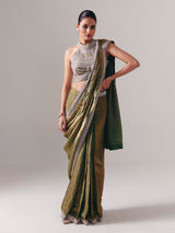 Pastel olive chiffon silk ready to wear saree for wedding