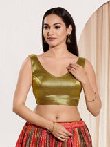 Pastel olive zari weave sweetheart silk blouse