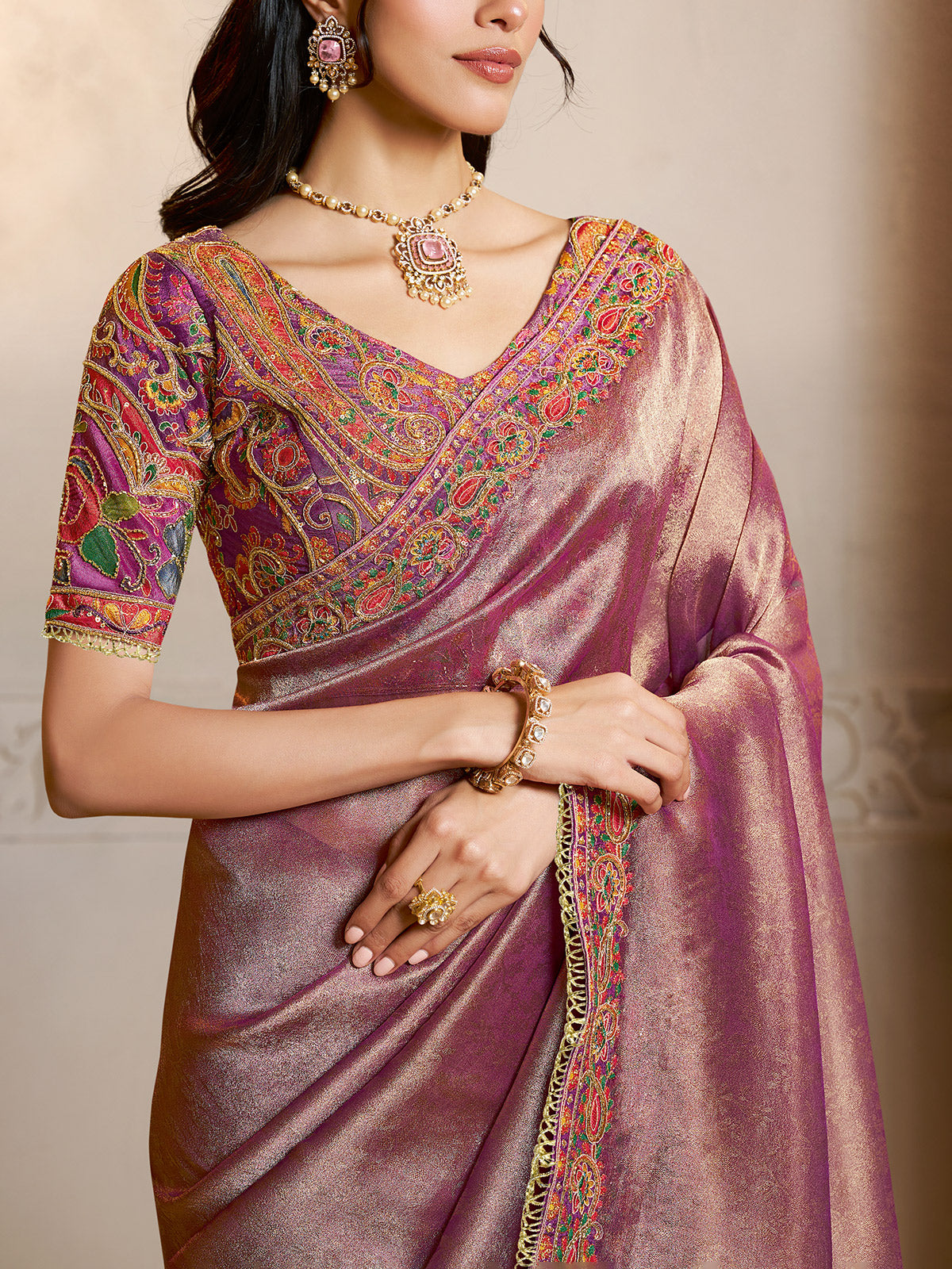Pastel purple kanjivaram jacquard silk saree of heritage grace