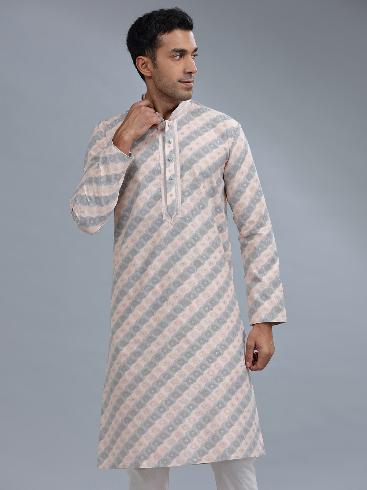 Peach and grey stripe kurta pajama