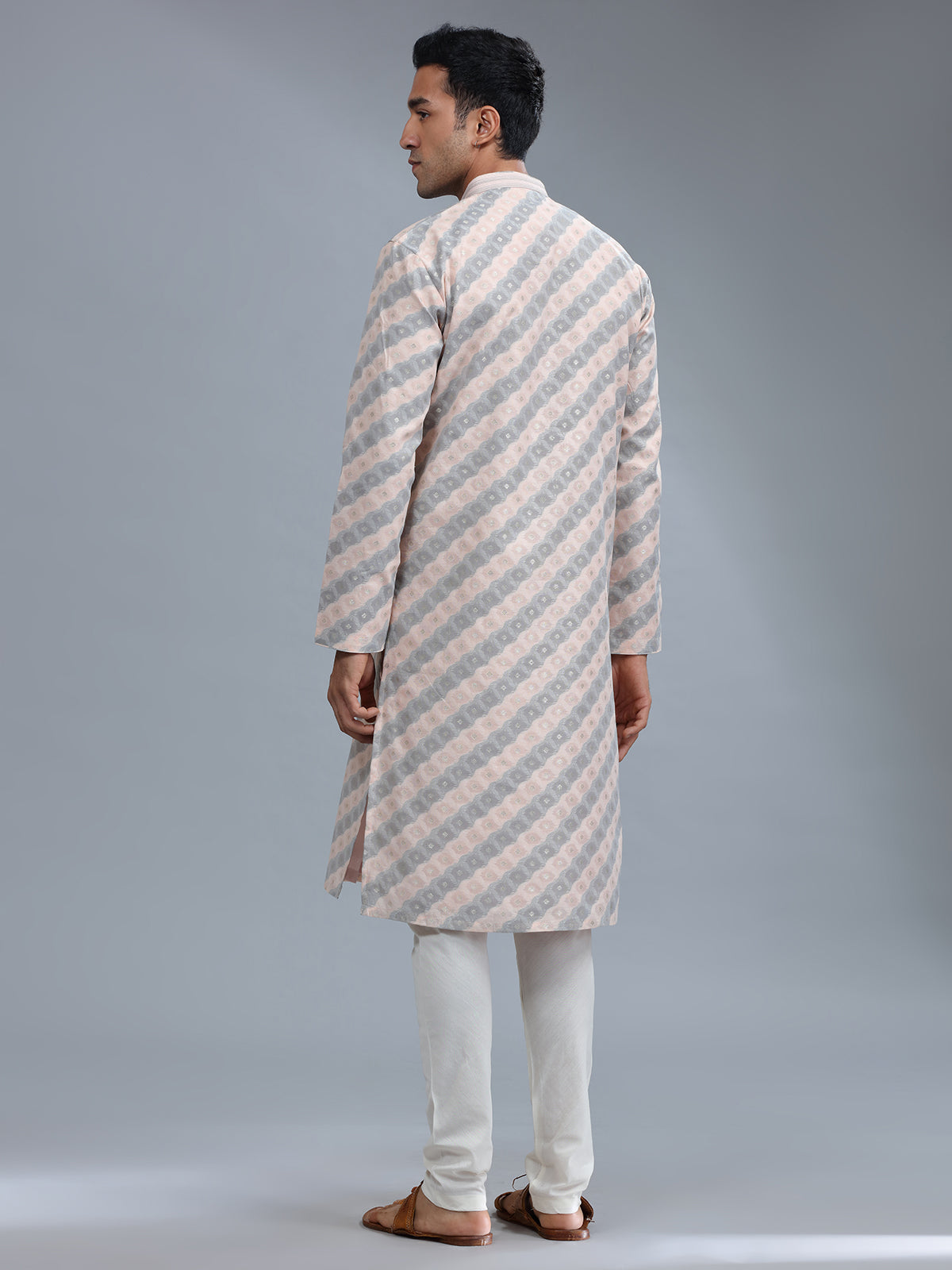Peach and grey stripe kurta pajama