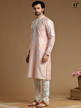 Peach color kurta suit in cotton silk for men