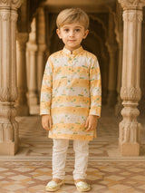 Peach cotton silk kurta suit with print