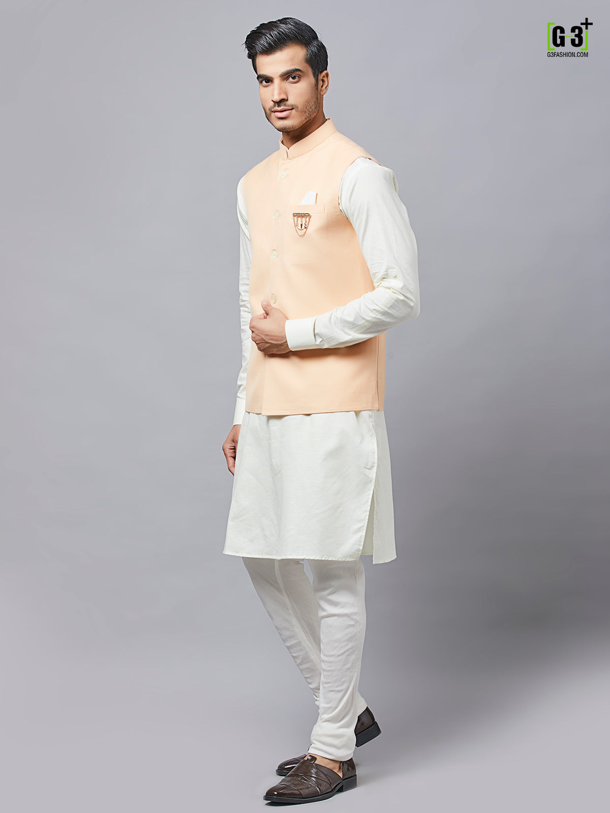 Peach cotton waistcoat set for parties