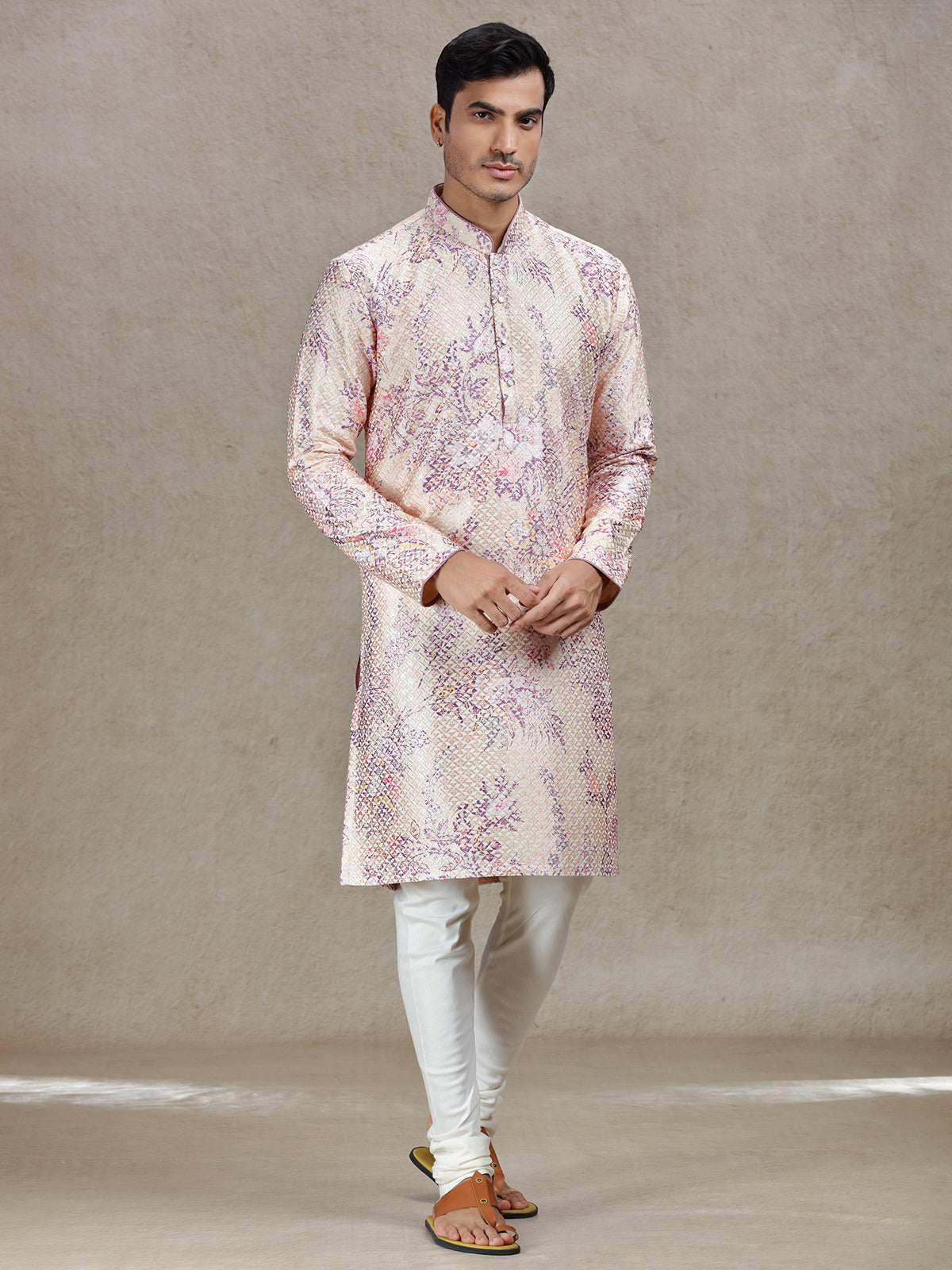 Peach elegance sophisticated tussar silk kurta set
