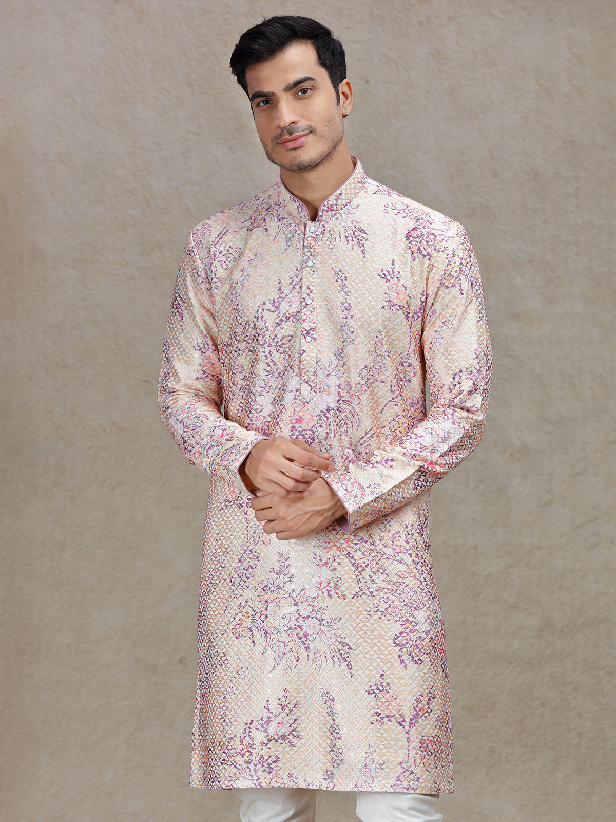 Peach elegance sophisticated tussar silk kurta set