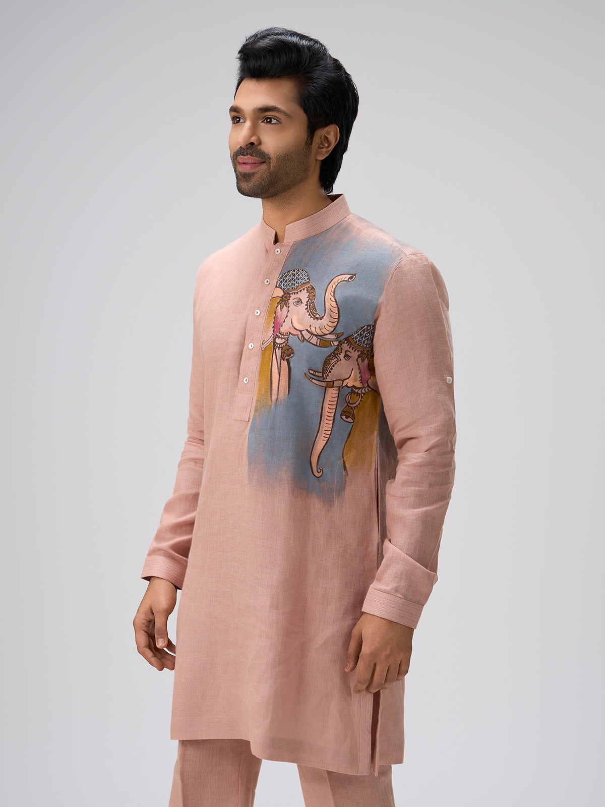 Peach ethnic painted kurta pajama men
